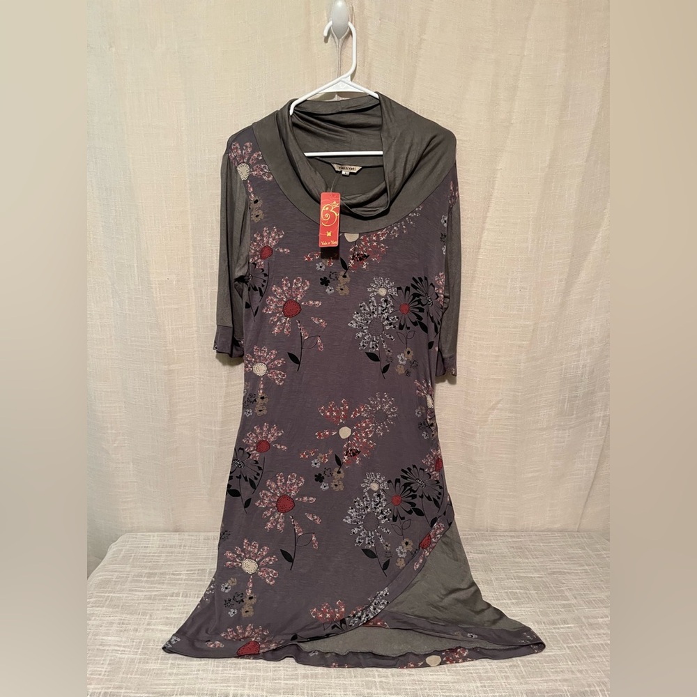 Women's Gray With Floral Pattern Soft Dress